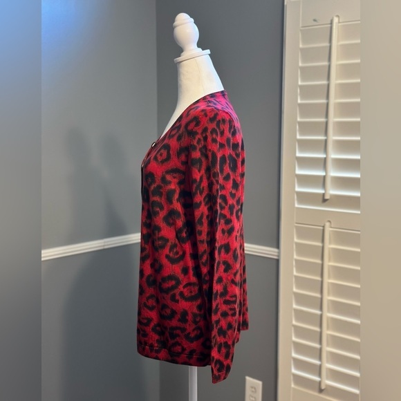 Talbots Womens Button Front 100% Merino Wool Cardigan Sweater Red & Black Size X - Picture 2 of 7